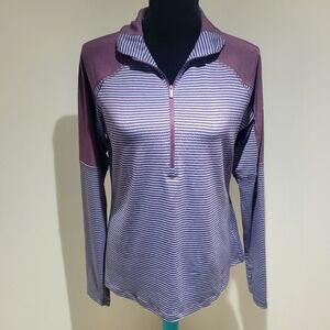 Columbia Women's Stripe Stretch Half Zip Pullover Large Purple Gorpcore Hiking